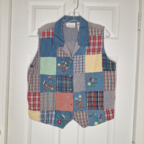 Casey & Max Jackets & Blazers - Vintage Casey & Max Denim Lattice Plaid Quilt Vest Size Large